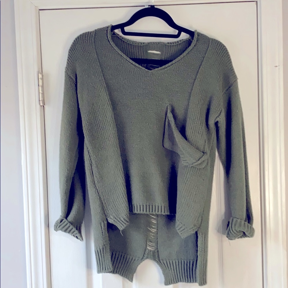 Olive green “ripped” sweater